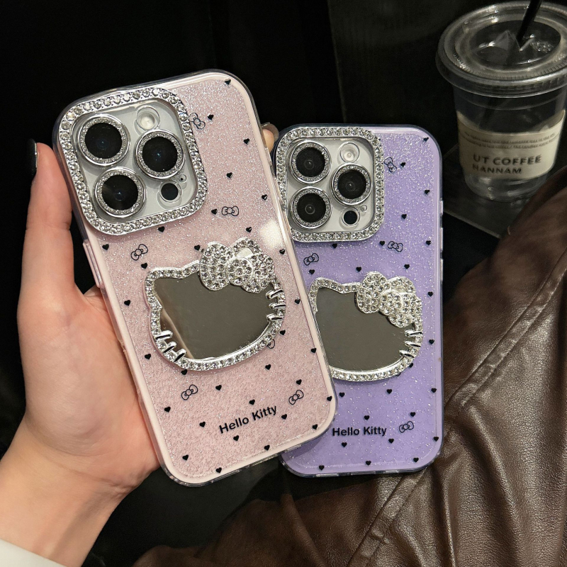 Ins stil s KT mačjim ogledalom i 3D dijamantima za futrolu iPhone 16 Pro Max