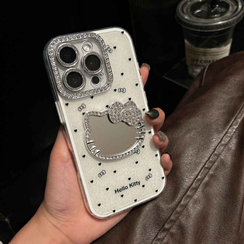 Ins stil s KT mačjim ogledalom i 3D dijamantima za futrolu iPhone 16 Pro Max