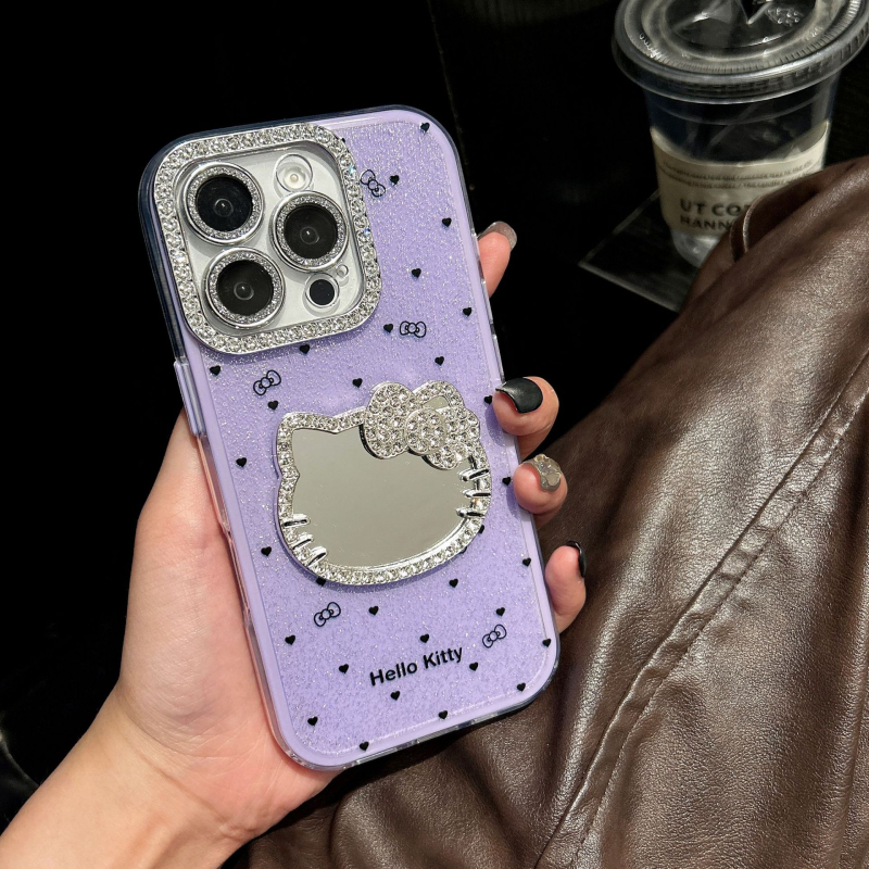 Ins stil s KT mačjim ogledalom i 3D dijamantima za futrolu iPhone 16 Pro Max