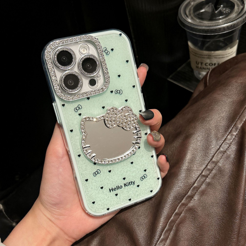 Ins stil s KT mačjim ogledalom i 3D dijamantima za futrolu iPhone 16 Pro Max