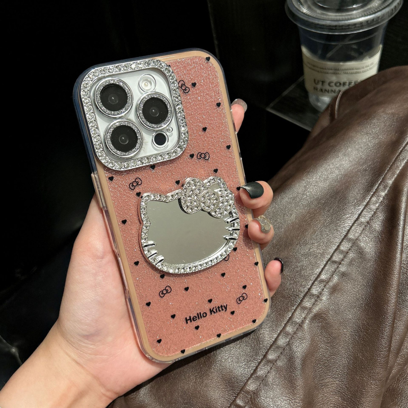 Ins stil s KT mačjim ogledalom i 3D dijamantima za futrolu iPhone 16 Pro Max