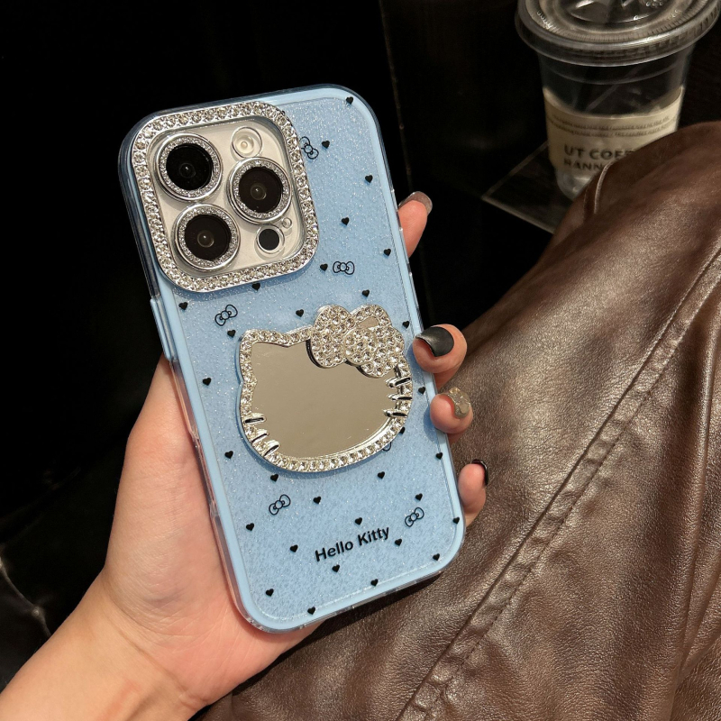 Ins stil s KT mačjim ogledalom i 3D dijamantima za futrolu iPhone 16 Pro Max