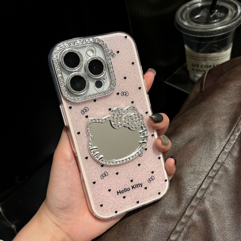 Ins stil s KT mačjim ogledalom i 3D dijamantima za futrolu iPhone 16 Pro Max