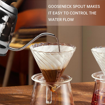 Ceainic pentru pour-over din oțel inoxidabil 304, gură îngustă și termometru