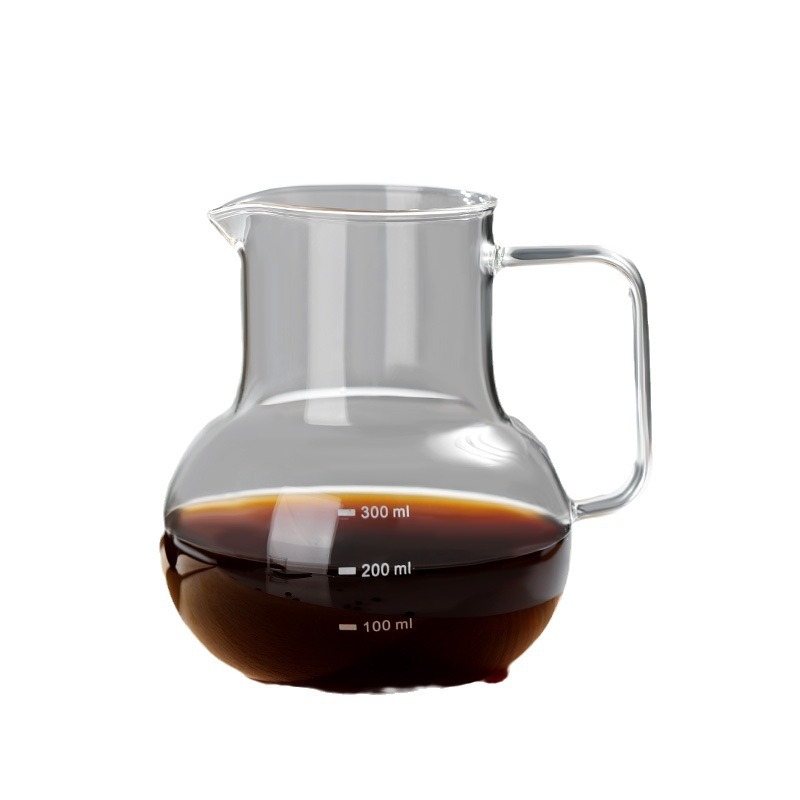 Carafă de cafea din sticlă borosiliată transparentă, 300 ml, cu scară de măsurare și mâner