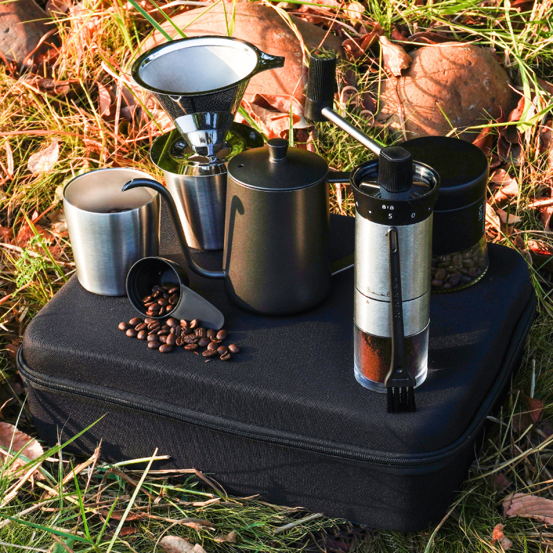 Set de cafea pentru camping din oțel inoxidabil, echipament portabil pentru călătorii