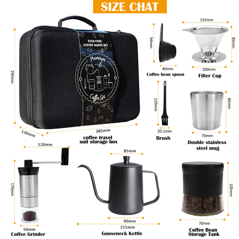 Set de cafea pentru camping din oțel inoxidabil, echipament portabil pentru călătorii