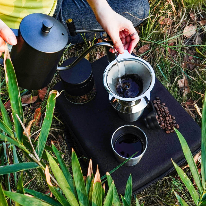 Set de cafea pentru camping din oțel inoxidabil, echipament portabil pentru călătorii