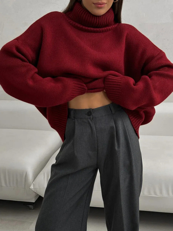 Női oversized kötött felső magas nyakkal, laza szabású, casual