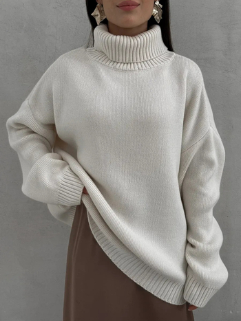 Női oversized kötött felső magas nyakkal, laza szabású, casual