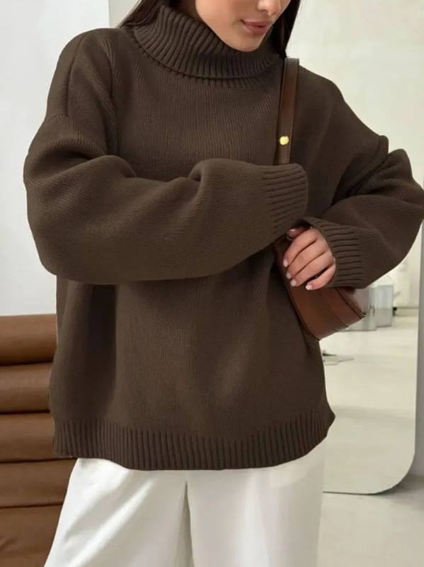 Női oversized kötött felső magas nyakkal, laza szabású, casual