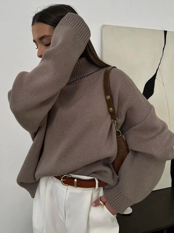 Női oversized kötött felső magas nyakkal, laza szabású, casual