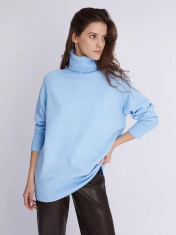Дамски плетен пуловер с висока яка, дълги ръкави, полиестер, дебел плат, свободна кройка, уличен хипстър стил
