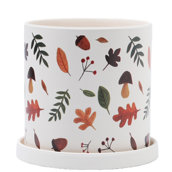 Ghiveci ceramic cu model de frunze nordice, cu farfurie, pentru suculente și cactuți.