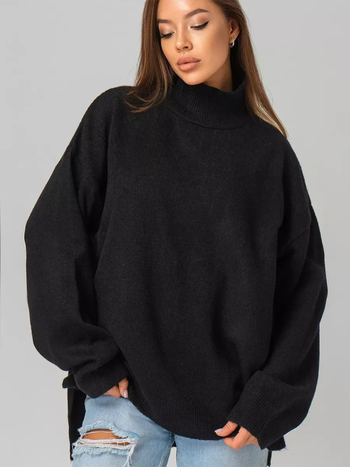 Oversize női pulóver magas nyakú, plusz méret, laza szabású, őszi-téli szezonra