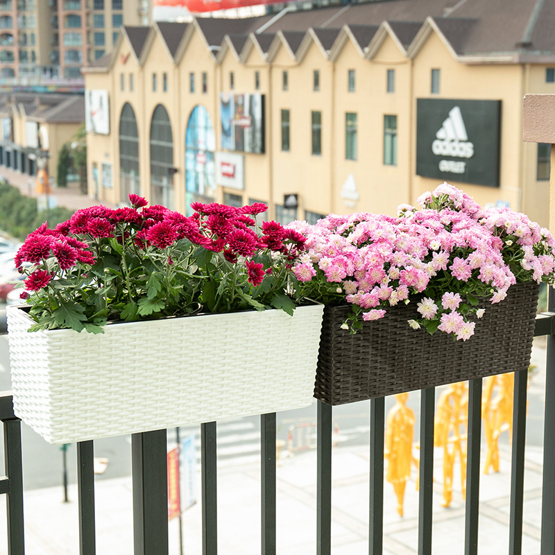Ghiveci de balcon autoirigare cu aspect rătan, din plastic, mare, pentru legume și flori; poate fi montat pe perete, pe birou sau pe podea