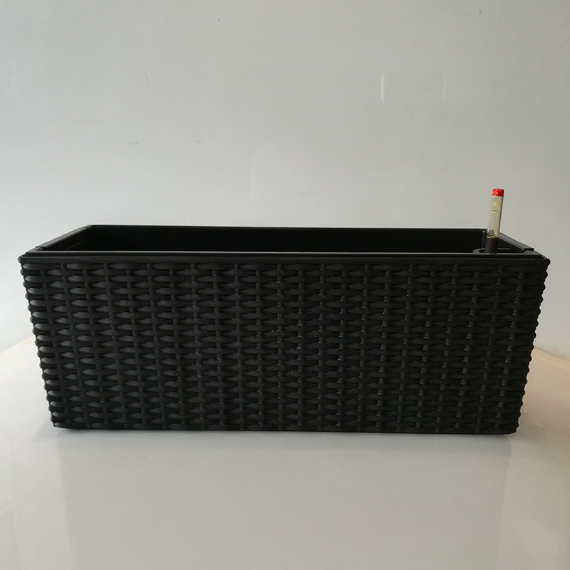 Ghiveci de balcon autoirigare cu aspect rătan, din plastic, mare, pentru legume și flori; poate fi montat pe perete, pe birou sau pe podea