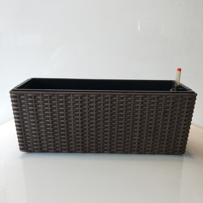 Ghiveci de balcon autoirigare cu aspect rătan, din plastic, mare, pentru legume și flori; poate fi montat pe perete, pe birou sau pe podea