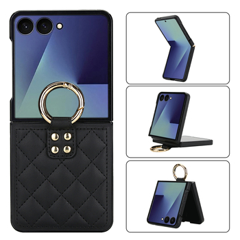Kućište za telefon za Moto Razr60 i Samsung Galaxy Flip7/6/5/4/3, preklopno s prstenom, zaštita od padova, minimalistička PU koža, ručna izrada