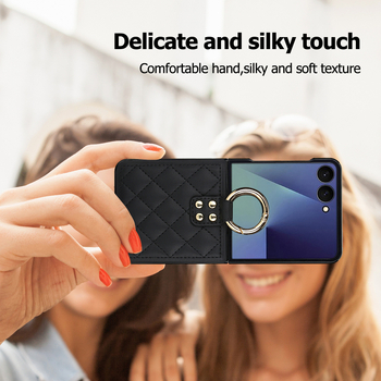 Kućište za telefon za Moto Razr60 i Samsung Galaxy Flip7/6/5/4/3, preklopno s prstenom, zaštita od padova, minimalistička PU koža, ručna izrada