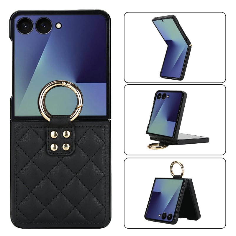 Kućište za telefon za Moto Razr60 i Samsung Galaxy Flip7/6/5/4/3, preklopno s prstenom, zaštita od padova, minimalistička PU koža, ručna izrada