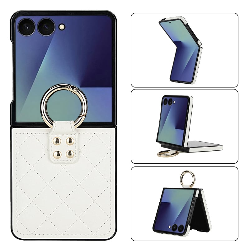 Kućište za telefon za Moto Razr60 i Samsung Galaxy Flip7/6/5/4/3, preklopno s prstenom, zaštita od padova, minimalistička PU koža, ručna izrada