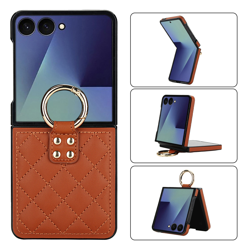 Kućište za telefon za Moto Razr60 i Samsung Galaxy Flip7/6/5/4/3, preklopno s prstenom, zaštita od padova, minimalistička PU koža, ručna izrada