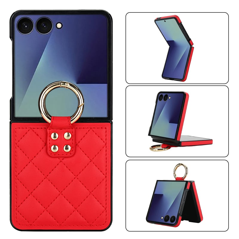 Kućište za telefon za Moto Razr60 i Samsung Galaxy Flip7/6/5/4/3, preklopno s prstenom, zaštita od padova, minimalistička PU koža, ručna izrada