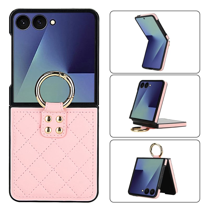 Kućište za telefon za Moto Razr60 i Samsung Galaxy Flip7/6/5/4/3, preklopno s prstenom, zaštita od padova, minimalistička PU koža, ručna izrada