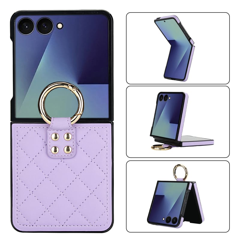 Kućište za telefon za Moto Razr60 i Samsung Galaxy Flip7/6/5/4/3, preklopno s prstenom, zaštita od padova, minimalistička PU koža, ručna izrada
