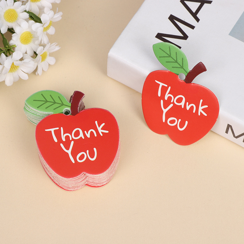 Set etichete de mulțumire și card de cadou, etichetă drăguță pentru cadou, dimensiuni 5,5 × 5 cm, culoare Apple, 100 buc