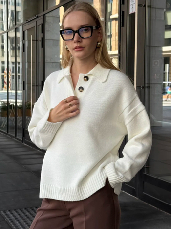 Női oversized pulóver V-nyakú, vastag kötött, ősz-tél, laza szabás