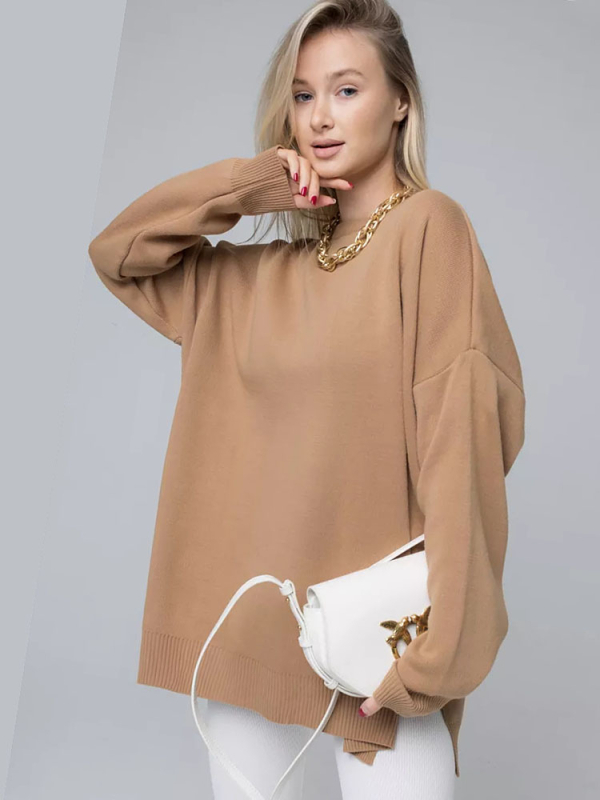 Női oversized kötött pulóver, laza szabású felső