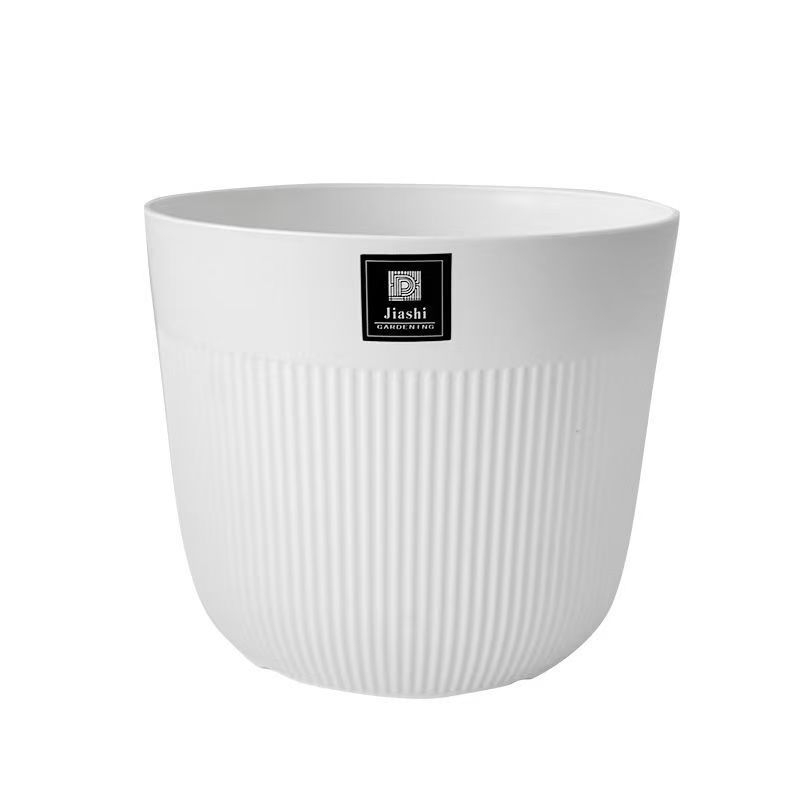 Ghiveci de flori din plastic alb, întărit, în stil nordic minimalist, cu deschidere rotundă și dungi verticale, pentru Pasărea paradisului, potrivit pentru sufragerie și balcon