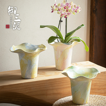 Royal Three Mud vază ceramică pentru orhidee – stil modern minimalist, decor interior pentru birou și casă