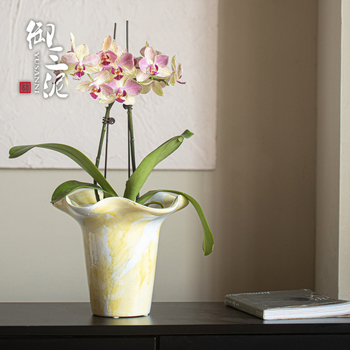 Royal Three Mud vază ceramică pentru orhidee – stil modern minimalist, decor interior pentru birou și casă