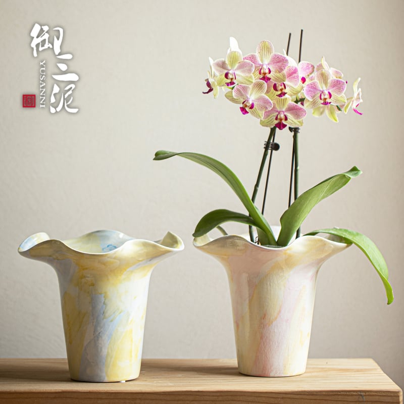 Royal Three Mud vază ceramică pentru orhidee – stil modern minimalist, decor interior pentru birou și casă