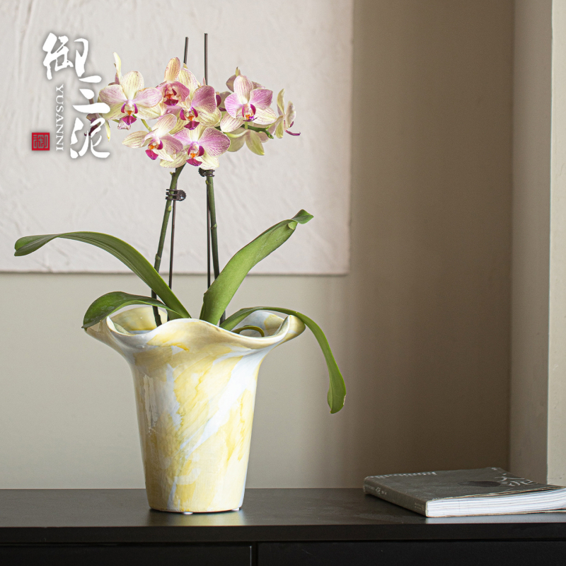 Royal Three Mud vază ceramică pentru orhidee – stil modern minimalist, decor interior pentru birou și casă