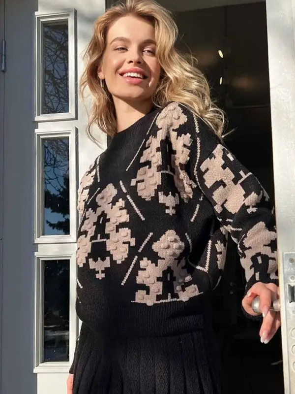 Női oversized pulóver jacquard kötésben, laza szabású