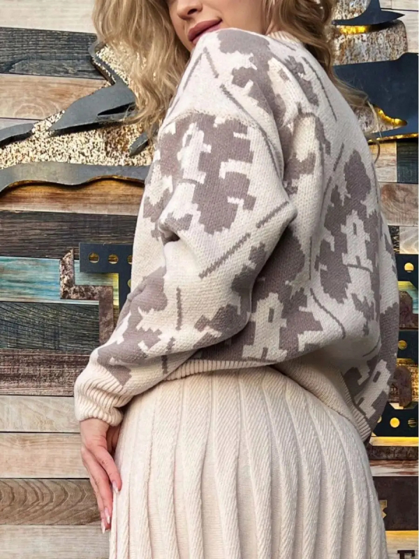 Női oversized pulóver jacquard kötésben, laza szabású
