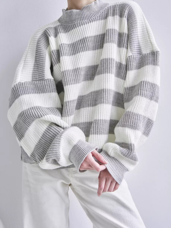 Női oversized csíkos kötött kapucnis pulóver