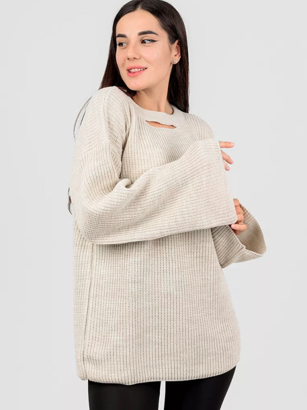 Női oversize kötött pulóver, lazán szabott felső