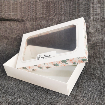 Cutie de culoare personalizată pentru lenjerie și șosete cu fereastră, cutie albă din carton, ambalaj cadou pentru eșarfe, capac și bază din carton Kraft