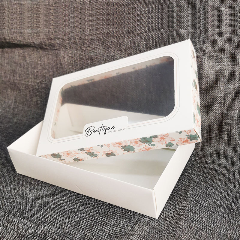 Cutie de culoare personalizată pentru lenjerie și șosete cu fereastră, cutie albă din carton, ambalaj cadou pentru eșarfe, capac și bază din carton Kraft