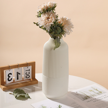 Vază simplă din plastic pentru flori uscate și proaspete, stil nordic minimalist, vază decorativă cu finisaj imitație de glazură, rezistentă la cădere
