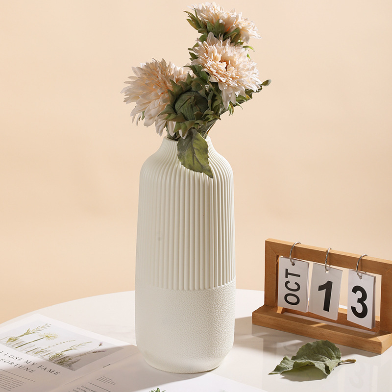 Vază simplă din plastic pentru flori uscate și proaspete, stil nordic minimalist, vază decorativă cu finisaj imitație de glazură, rezistentă la cădere