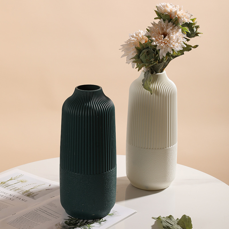 Vază simplă din plastic pentru flori uscate și proaspete, stil nordic minimalist, vază decorativă cu finisaj imitație de glazură, rezistentă la cădere