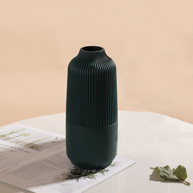 Vază simplă din plastic pentru flori uscate și proaspete, stil nordic minimalist, vază decorativă cu finisaj imitație de glazură, rezistentă la cădere