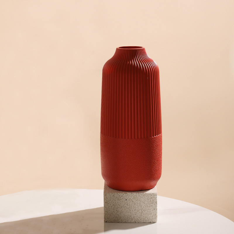 Vază simplă din plastic pentru flori uscate și proaspete, stil nordic minimalist, vază decorativă cu finisaj imitație de glazură, rezistentă la cădere