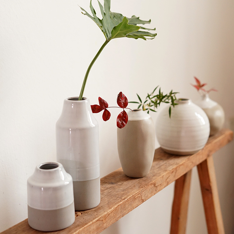 Vază ceramică japoneză în stil Zen pentru flori uscate, decor minimalist de birou